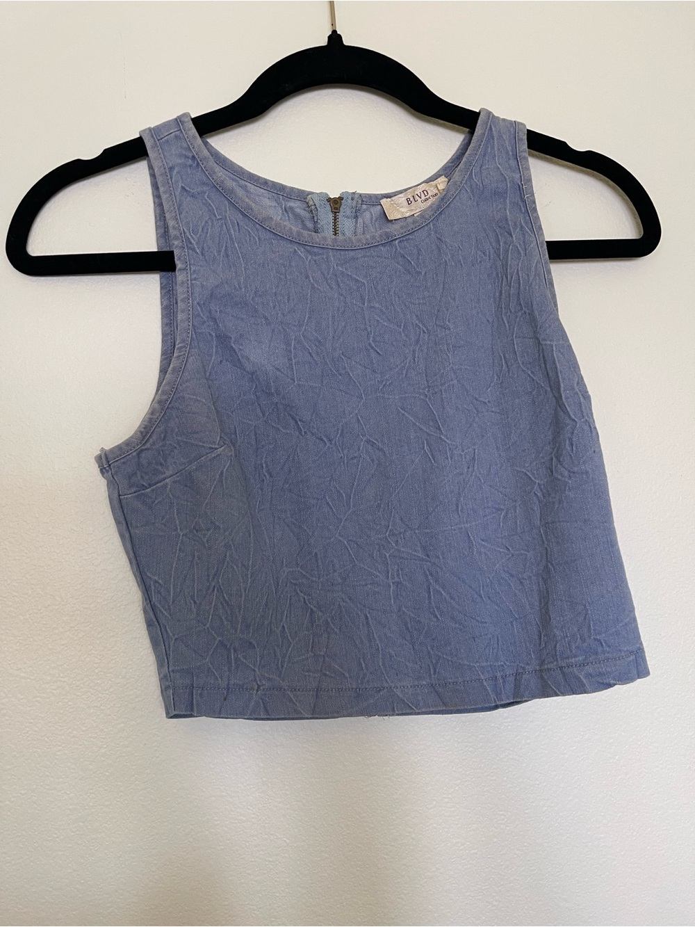 White Washed Denim Cropped Tank Top - Sleeveless Casual Top